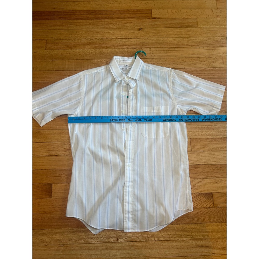 Christian Dior Mens Vintage Blue Tan Striped Short Sleeve Button Down Shirt M - Picture 3 of 5